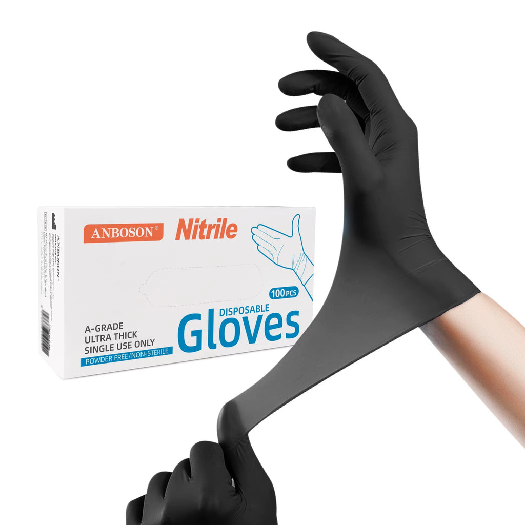 ANBOSON Disposable Black Nitrile Gloves